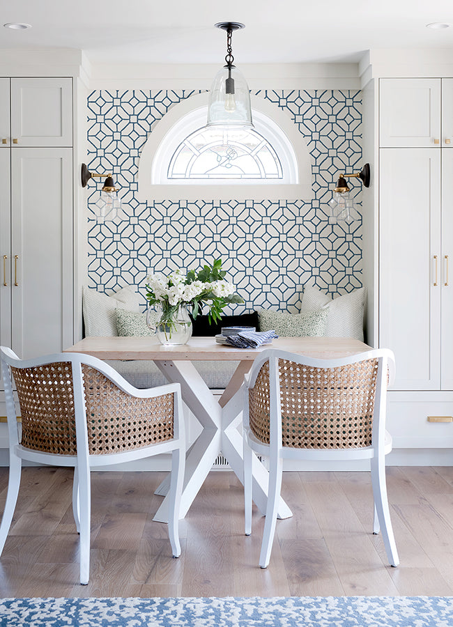 Addis Blue Trellis Wallpaper - Brewster Wallcovering