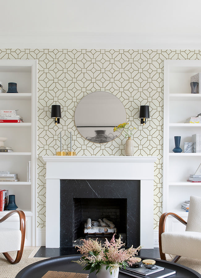 Addis Beige Trellis Wallpaper - Brewster Wallcovering