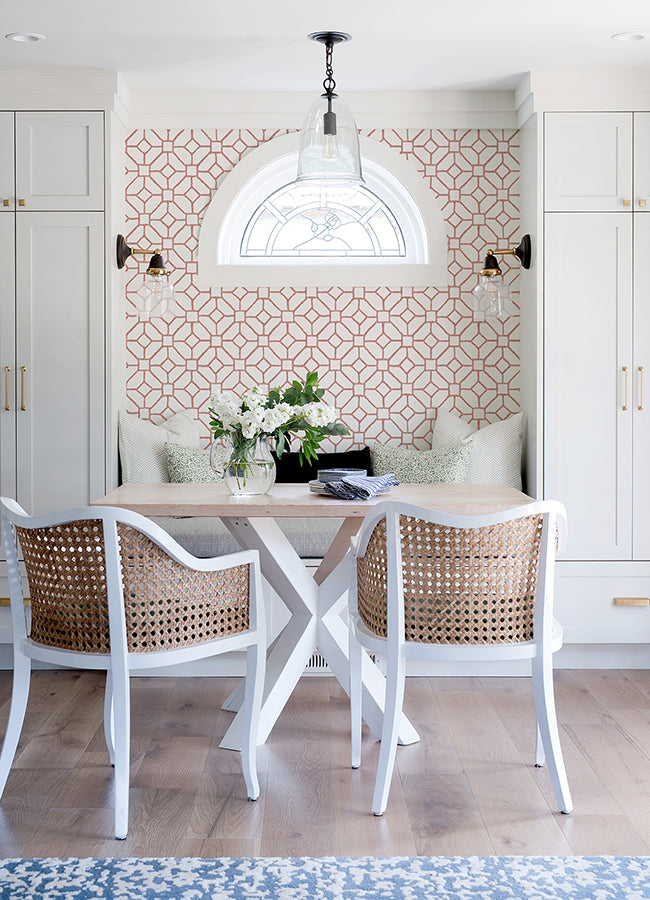 Addis Coral Trellis Wallpaper - Brewster Wallcovering