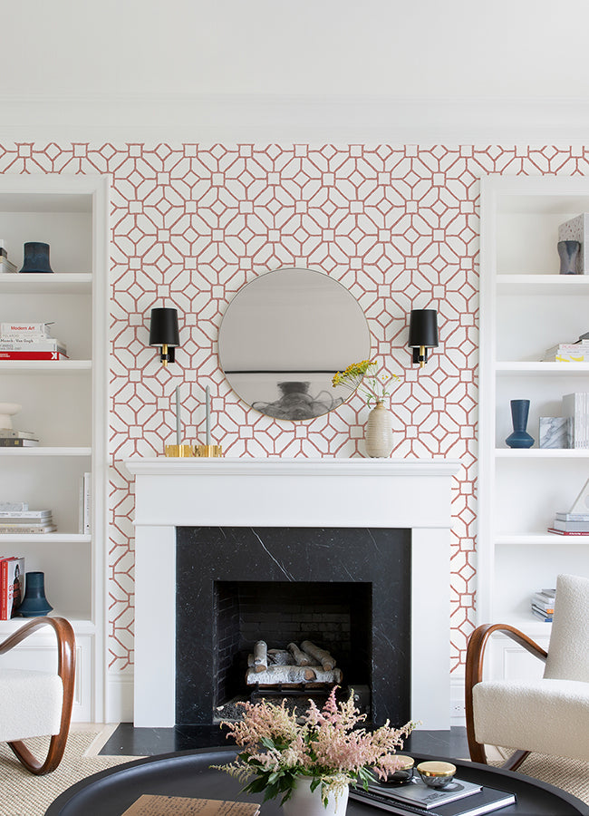 Addis Coral Trellis Wallpaper - Brewster Wallcovering