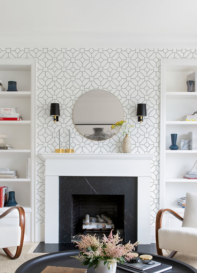 Addis Grey Trellis Wallpaper - Brewster Wallcovering