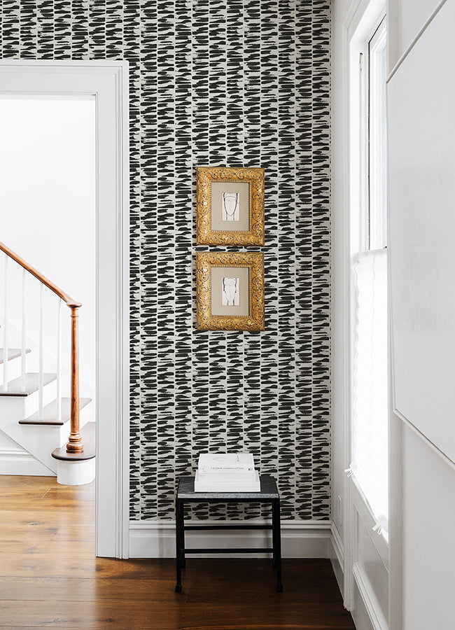 Myrtle Black Abstract Stripe Wallpaper  | Brewster Wallcovering - The WorkRm