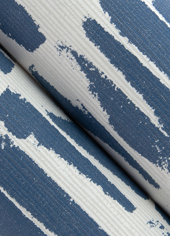 Myrtle Indigo Abstract Stripe Wallpaper  | Brewster Wallcovering - The WorkRm