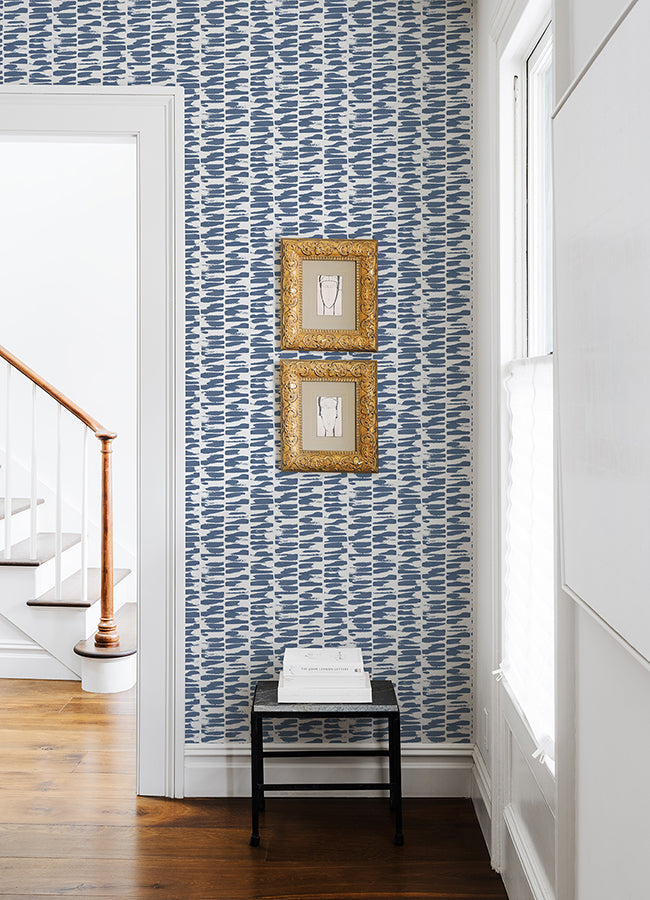 Myrtle Indigo Abstract Stripe Wallpaper  | Brewster Wallcovering - The WorkRm