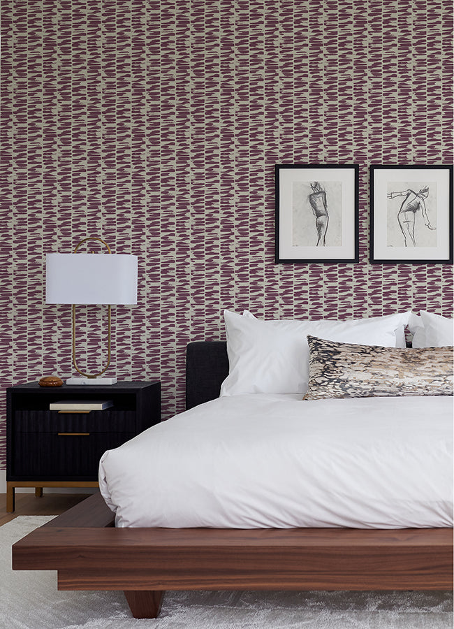 Myrtle Purple Abstract Stripe Wallpaper  | Brewster Wallcovering - The WorkRm