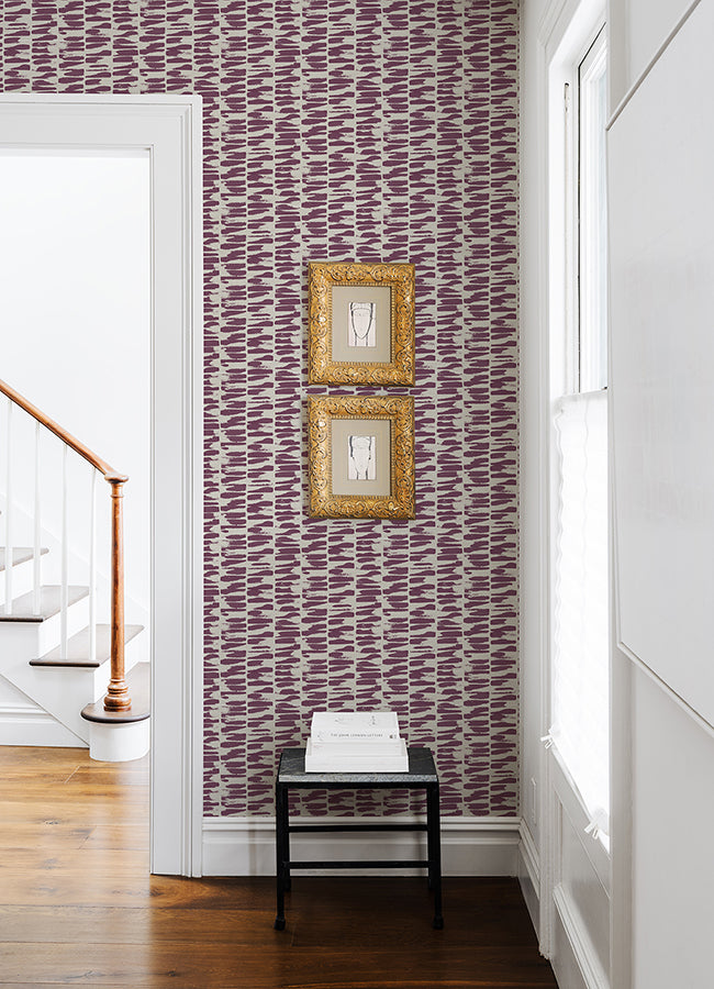 Myrtle Purple Abstract Stripe Wallpaper  | Brewster Wallcovering - The WorkRm