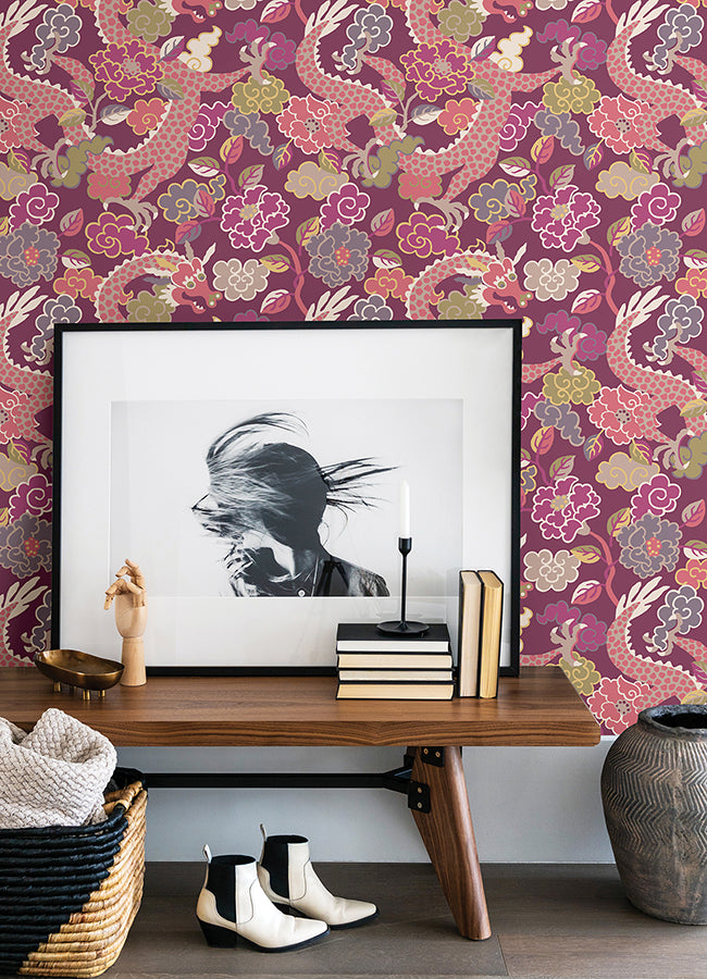 Yanci Plum Dragon Wallpaper  | Brewster Wallcovering - The WorkRm