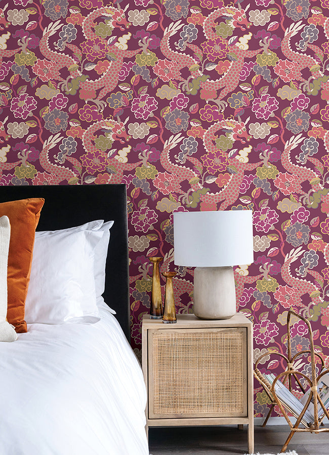 Yanci Plum Dragon Wallpaper  | Brewster Wallcovering - The WorkRm