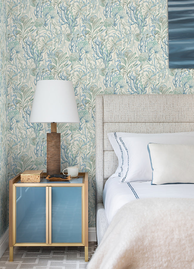 Kelp Garden Light Blue Tropical Reef Wallpaper  | Brewster Wallcovering - The WorkRm