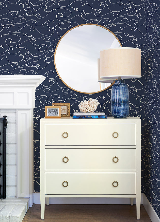 Kuroshio Navy Ocean Wave Wallpaper  | Brewster Wallcovering - The WorkRm