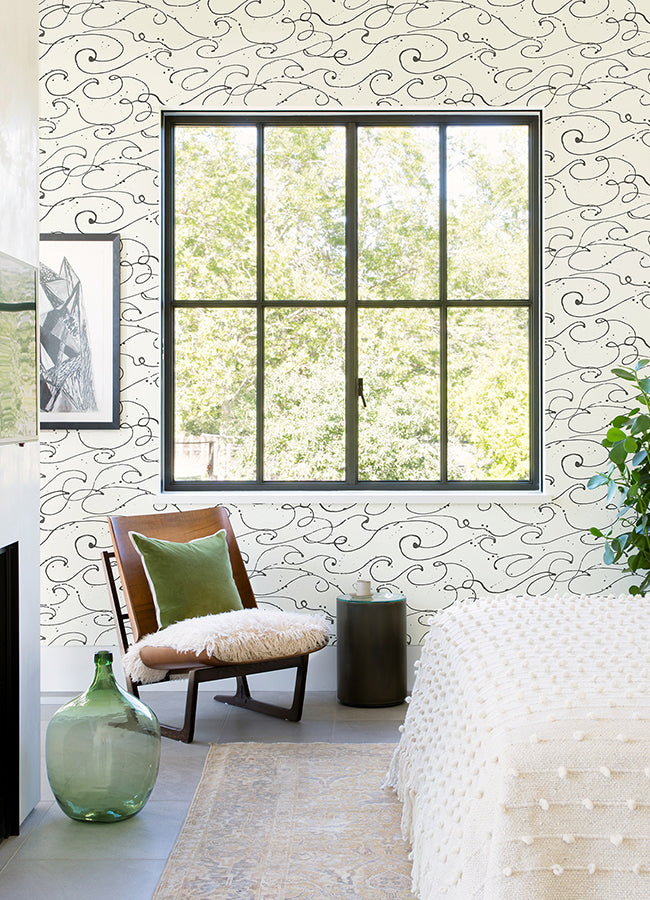 Kuroshio Charcoal Ocean Wave Wallpaper  | Brewster Wallcovering - The WorkRm