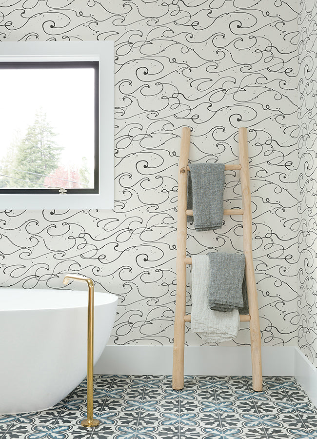 Kuroshio Charcoal Ocean Wave Wallpaper  | Brewster Wallcovering - The WorkRm