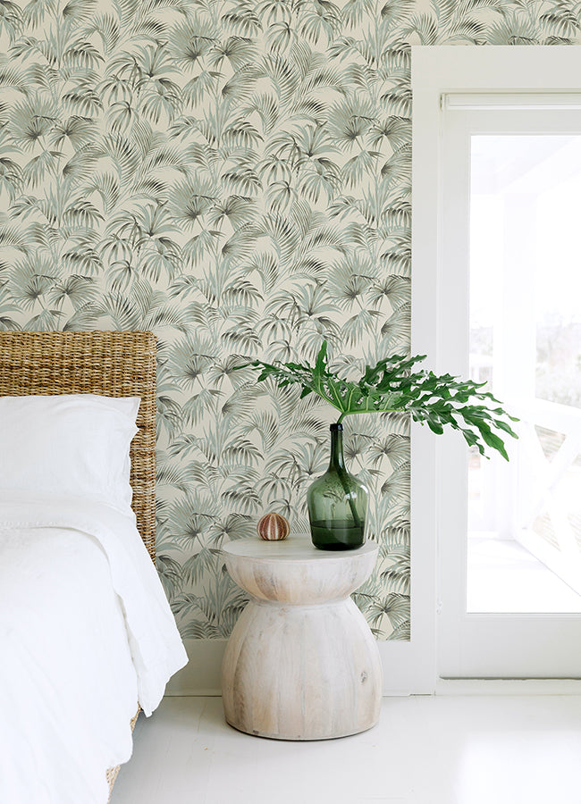 Manaus Aqua Palm Frond Wallpaper  | Brewster Wallcovering - The WorkRm