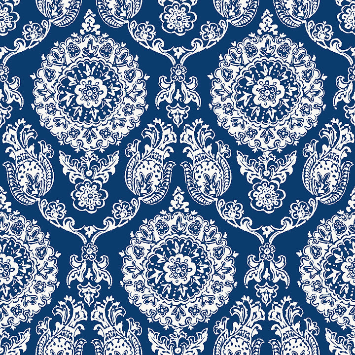 Picture of Helm Damask Navy Floral Medallion Wallpaper