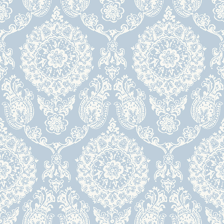 Picture of Helm Damask Light Blue Floral Medallion Wallpaper