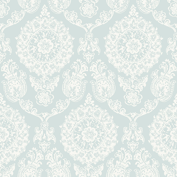 Picture of Helm Damask Aqua Floral Medallion Wallpaper