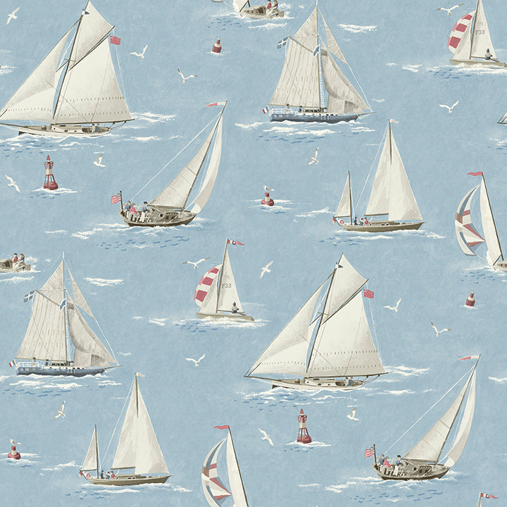 Picture of Leeward Light Blue Sailboat Wallpaper