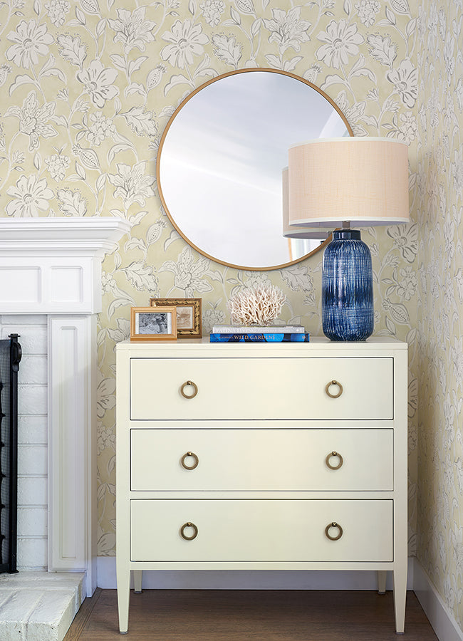 Plumeria Yellow Floral Trail Wallpaper  | Brewster Wallcovering