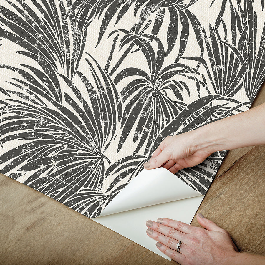 Black & White Cassava Palm Peel and Stick Wallpaper  | Brewster Wallcovering