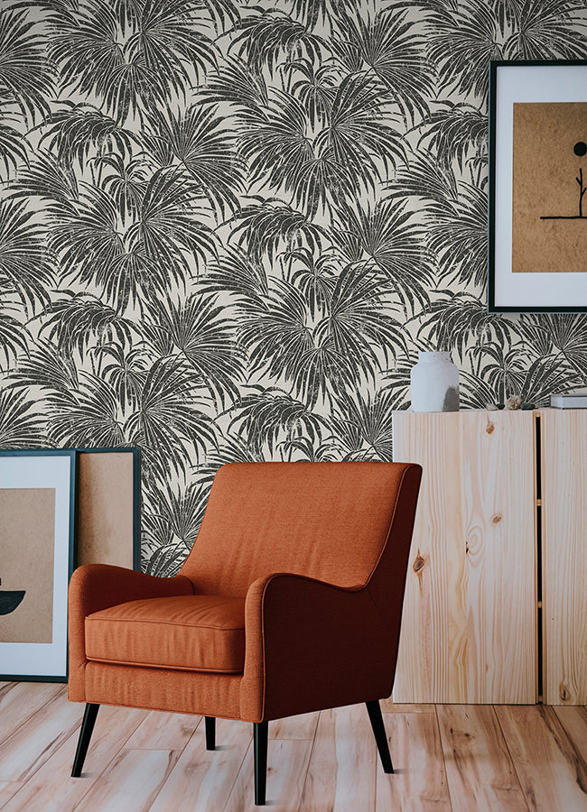 Black & White Cassava Palm Peel and Stick Wallpaper - Brewster Wallcovering