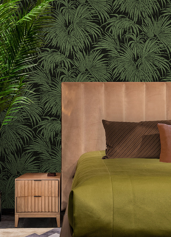 Black & Green Cassava Palm Peel and Stick Wallpaper  | Brewster Wallcovering