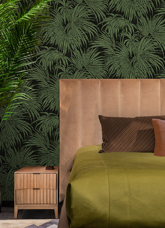 Black & Green Cassava Palm Peel and Stick Wallpaper - Brewster Wallcovering