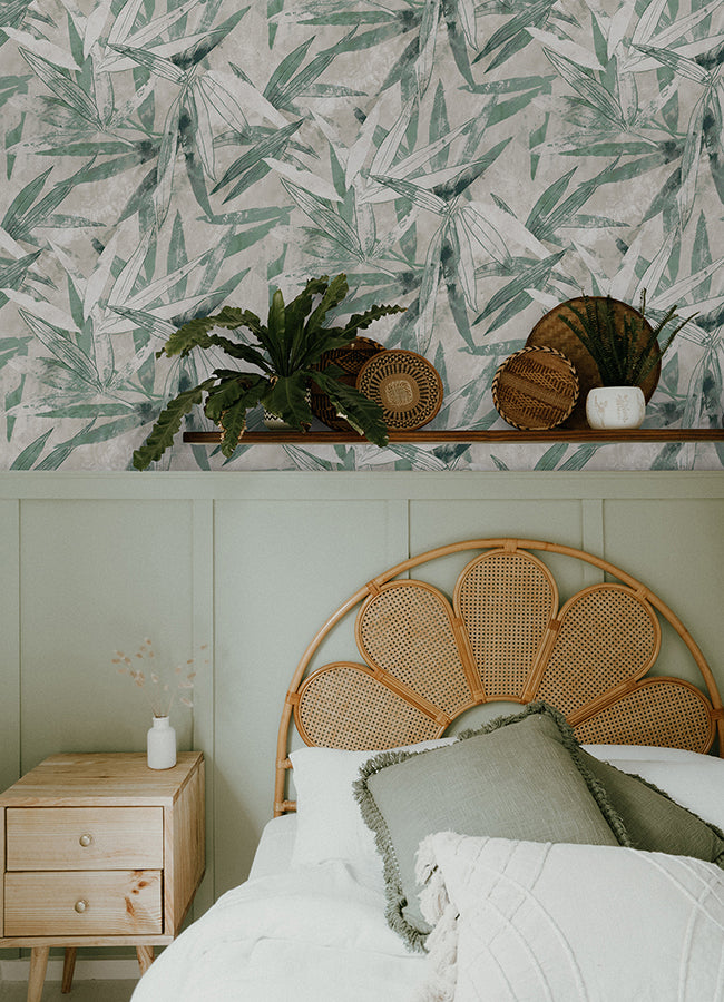 Jade Bali Bamboo Peel and Stick Wallpaper - Brewster Wallcovering