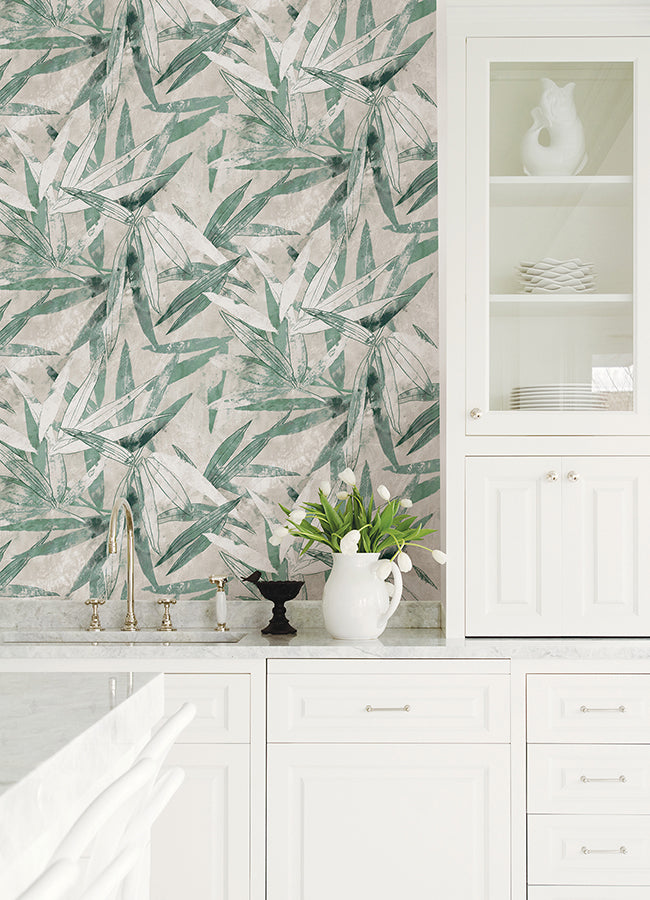 Jade Bali Bamboo Peel and Stick Wallpaper - Brewster Wallcovering