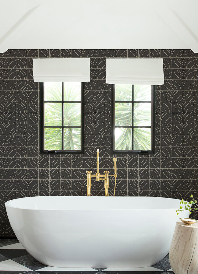 Charcoal Batik Blok Peel and Stick Wallpaper  | Brewster Wallcovering - The WorkRm