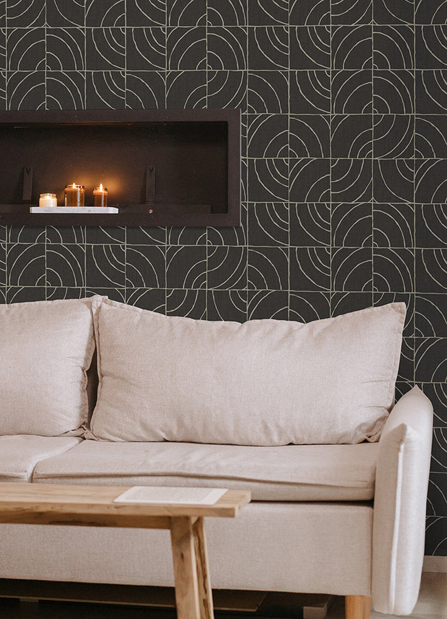 Charcoal Batik Blok Peel and Stick Wallpaper  | Brewster Wallcovering - The WorkRm