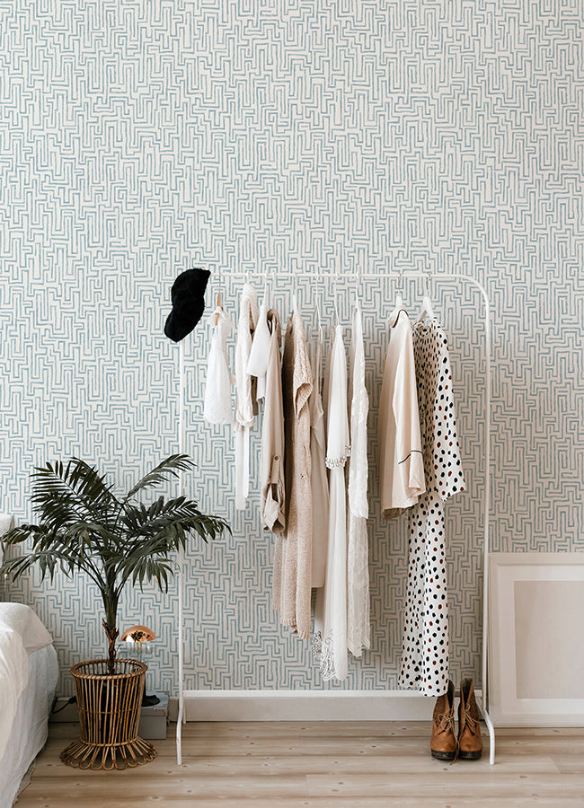 Ramble Blue Geometric Wallpaper  | Brewster Wallcovering - The WorkRm