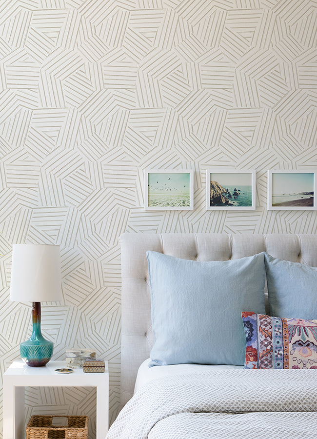 Helene Taupe Geometric Lines Wallpaper - Brewster Wallcovering