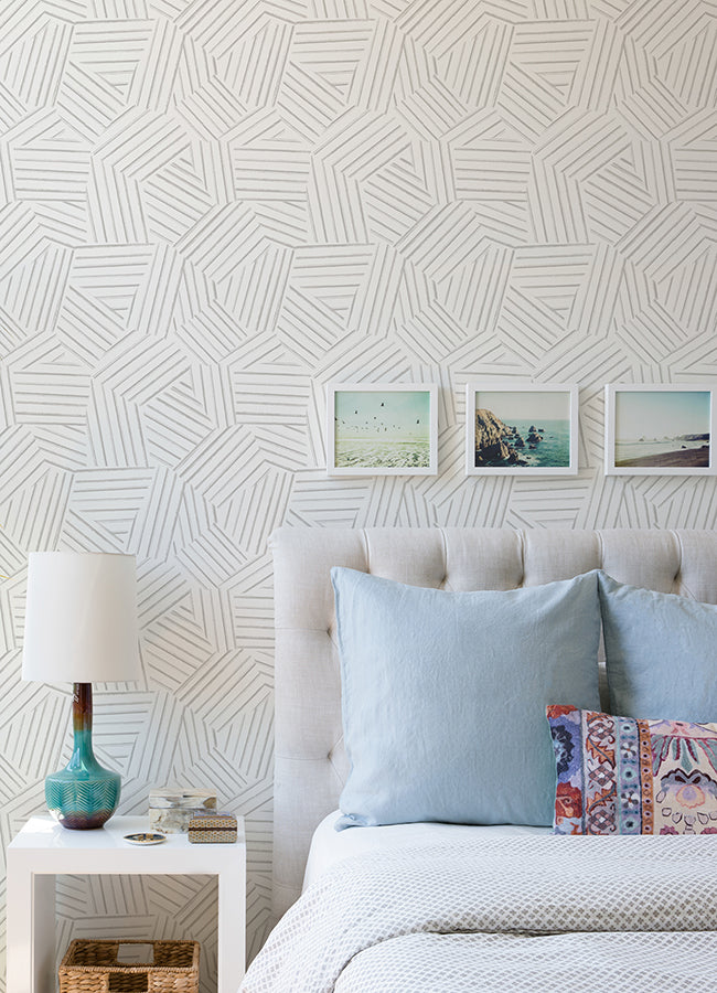 Helene Pewter Geometric Lines Wallpaper  | Brewster Wallcovering - The WorkRm