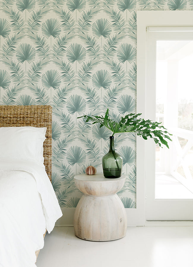 Calla Teal Painted Palm Wallpaper  | Brewster Wallcovering - The WorkRm