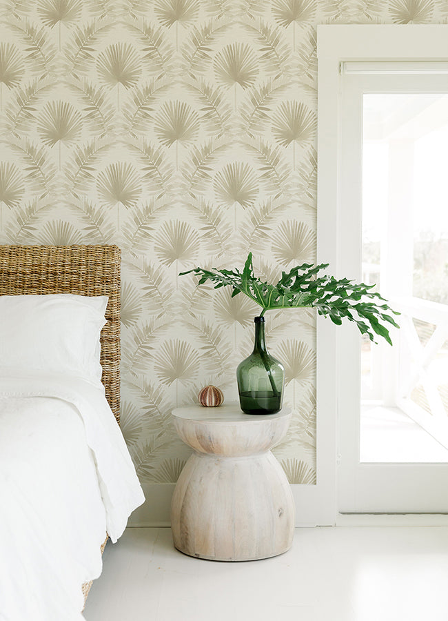 Calla Taupe Painted Palm Wallpaper  | Brewster Wallcovering - The WorkRm