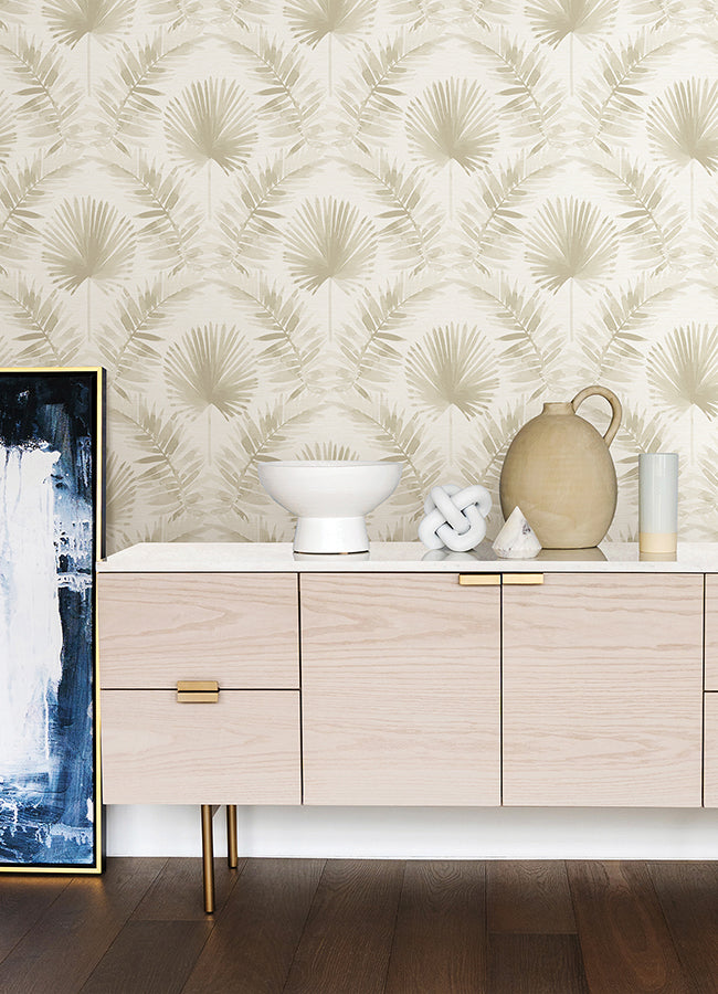 Calla Taupe Painted Palm Wallpaper  | Brewster Wallcovering - The WorkRm