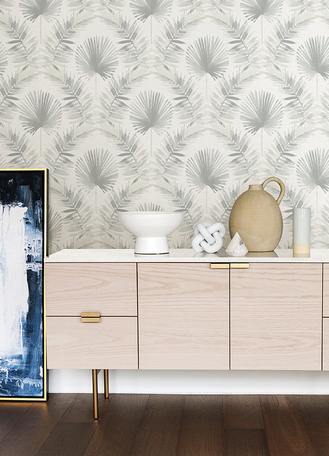 Calla Grey Painted Palm Wallpaper  | Brewster Wallcovering - The WorkRm