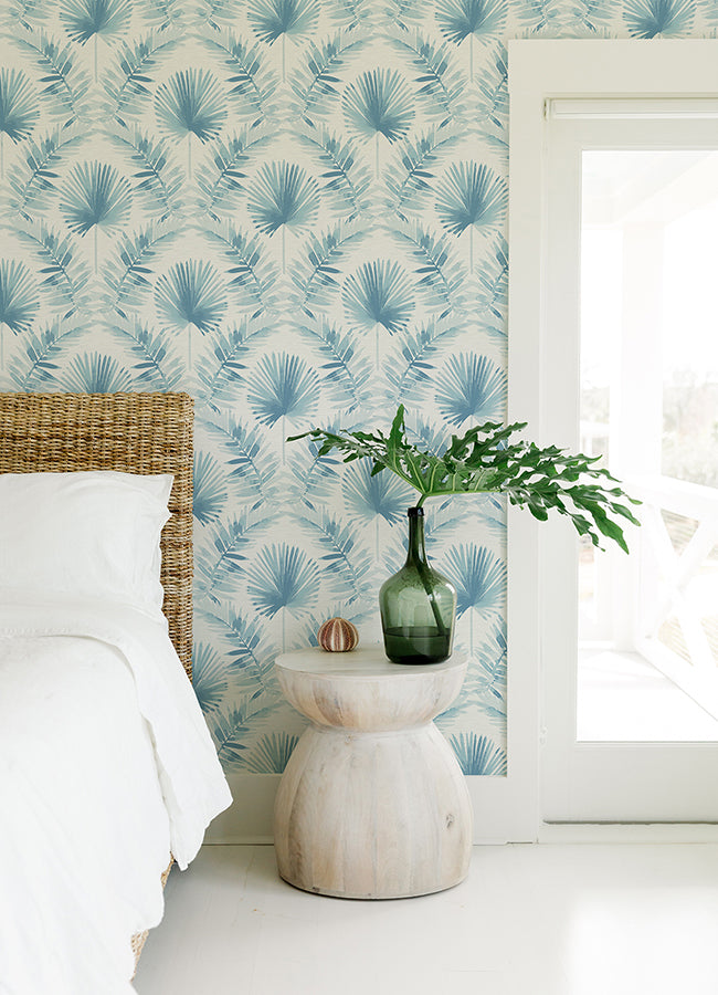 Calla Blue Painted Palm Wallpaper  | Brewster Wallcovering - The WorkRm