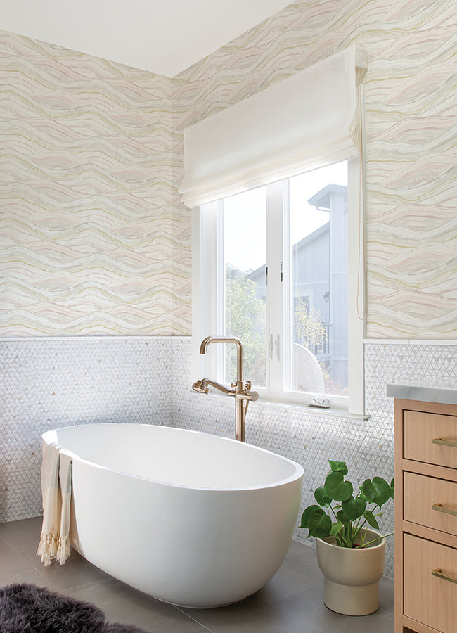 Dorea Pastel Striated Waves Wallpaper  | Brewster Wallcovering - The WorkRm