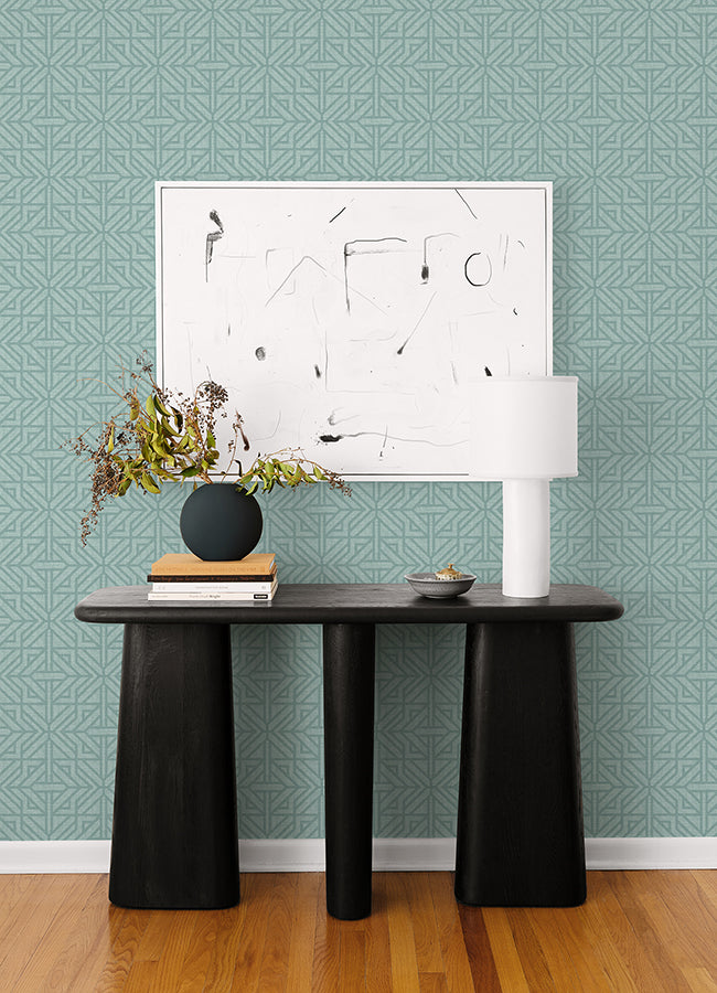 Hesper Teal Geometric Wallpaper  | Brewster Wallcovering - The WorkRm