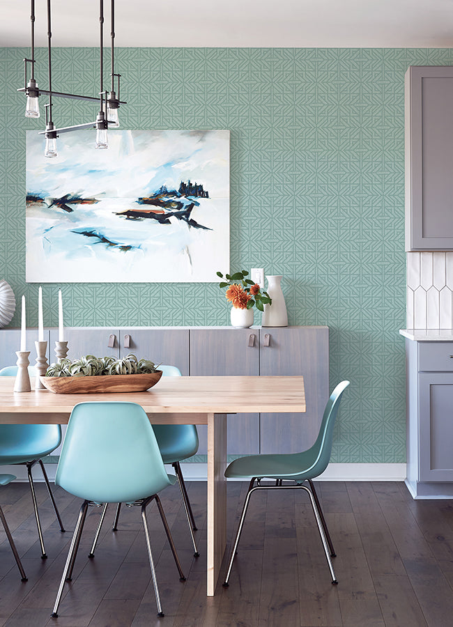 Hesper Teal Geometric Wallpaper - Brewster Wallcovering