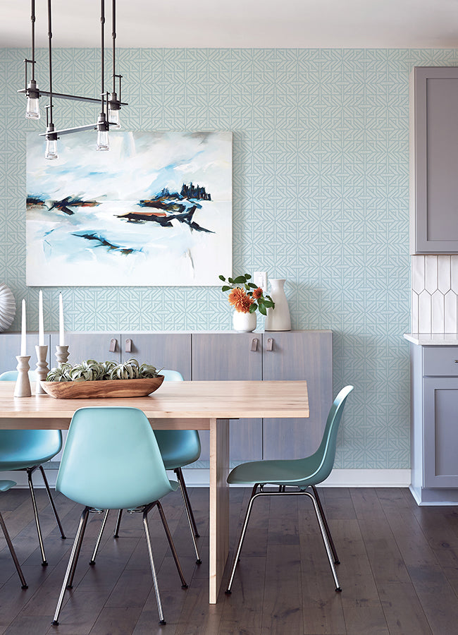 Hesper Sky Blue Geometric Wallpaper  | Brewster Wallcovering - The WorkRm