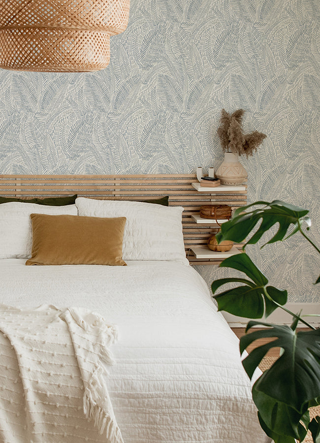 Fildia Light Blue Botanical Wallpaper - Brewster Wallcovering