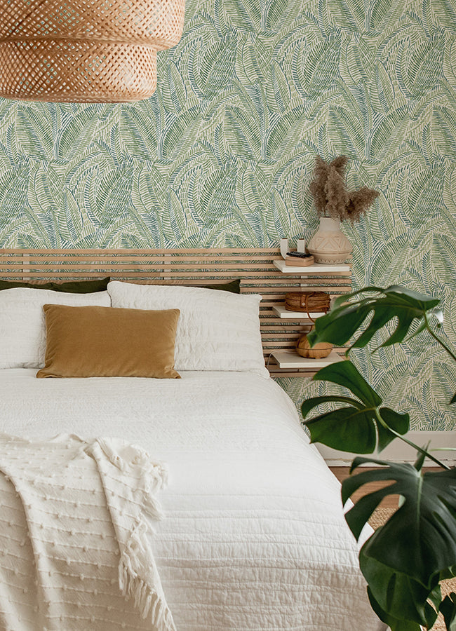 Fildia Green Botanical Wallpaper  | Brewster Wallcovering - The WorkRm