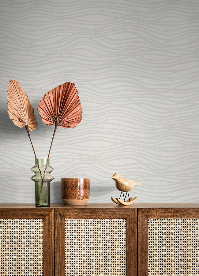 Galyn Dove Pearlescent Wave Wallpaper  | Brewster Wallcovering - The WorkRm