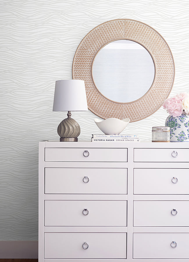 Galyn White Pearlescent Wave Wallpaper  | Brewster Wallcovering - The WorkRm