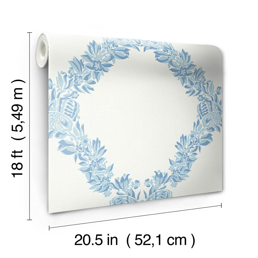 Sky Blue Wreath Peel and Stick Wallpaper  | Brewster Wallcovering - The WorkRm