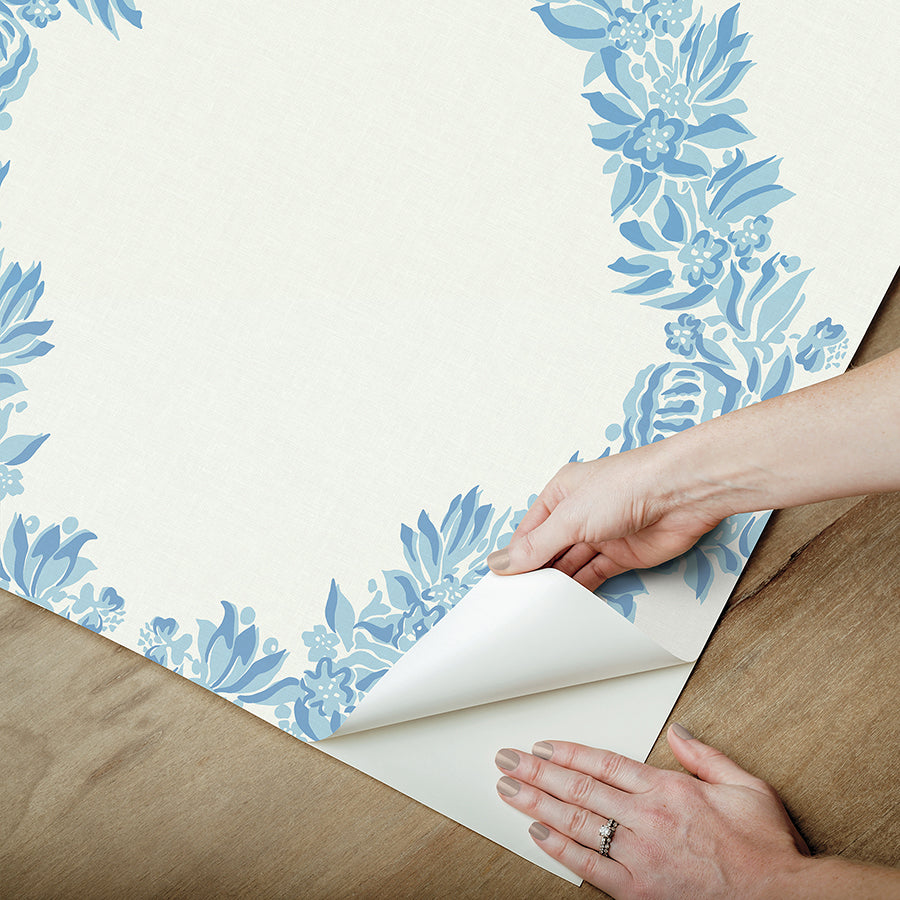 Sky Blue Wreath Peel and Stick Wallpaper  | Brewster Wallcovering - The WorkRm