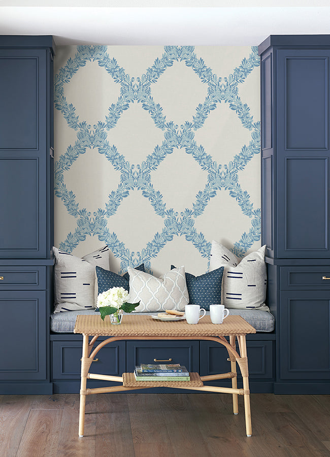 Sky Blue Wreath Peel and Stick Wallpaper - Brewster Wallcovering