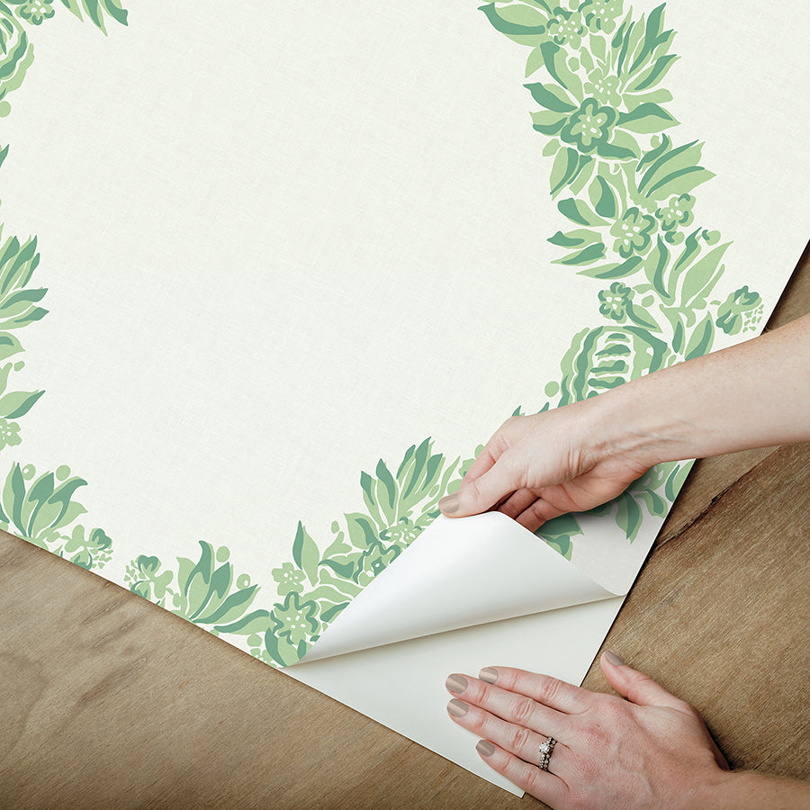 Jade Wreath Peel and Stick Wallpaper - Brewster Wallcovering